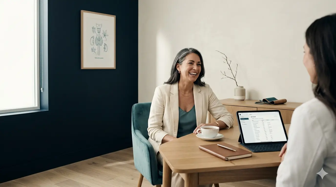 Woman reviewing her labs during a hormone care consultation
